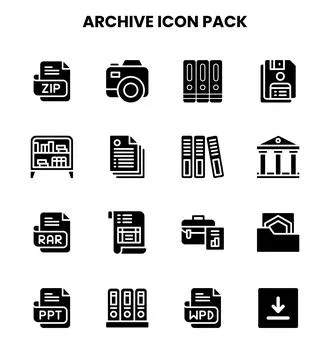 Archive Glyph Vector Icons Pack Stock Illustration