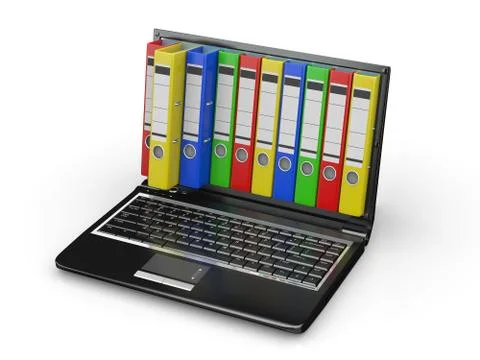Archive. laptop with folders instead of the screen. 3d Stock Illustration