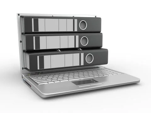 Archive. laptop with folders instead of the screen. 3d Stock Illustration