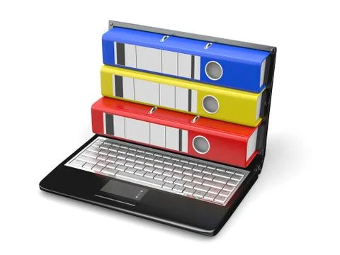 Archive. laptop with folders instead of the screen. 3d Stock Illustration