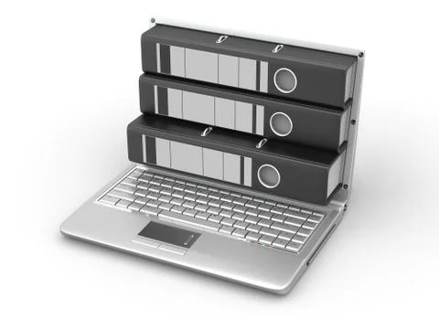 Archive. laptop with folders instead of the screen. 3d Stock Illustration
