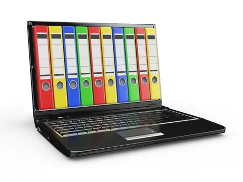 Archive. laptop with folders instead of the screen. 3d Stock Illustration
