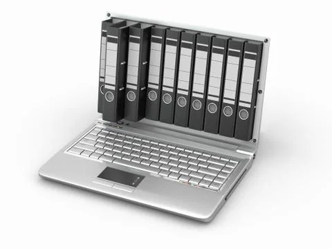 Archive. laptop with folders instead of the screen. 3d Stock Illustration