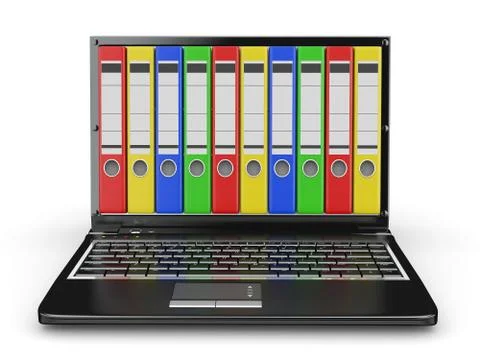 Archive. laptop with folders instead of the screen. 3d Stock Illustration