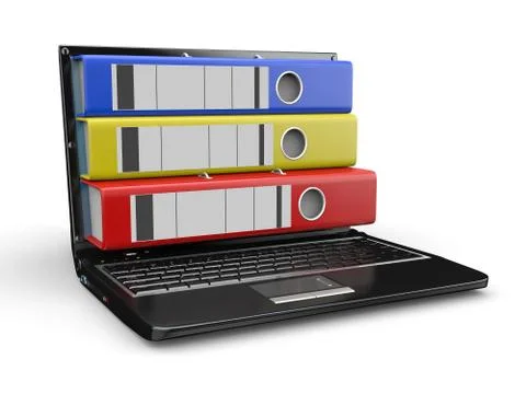 Archive. laptop with folders instead of the screen. 3d Stock Illustration