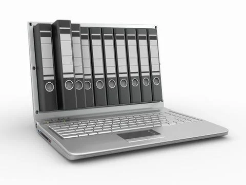 Archive. laptop with folders instead of the screen. 3d Stock Illustration
