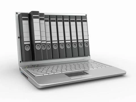 Archive. Laptop with folders instead of the screen. 3d Archive. Laptop wit... Stock Photos