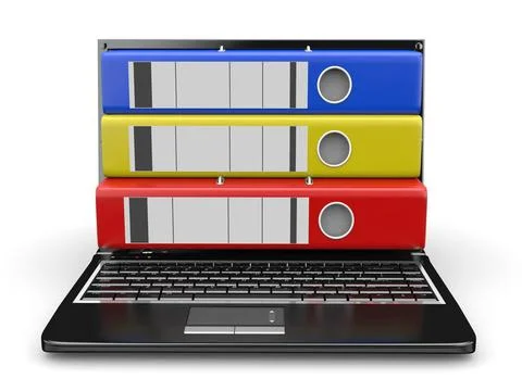 Archive. Laptop with folders instead of the screen. 3d Archive. Laptop wit... 스톡 사진