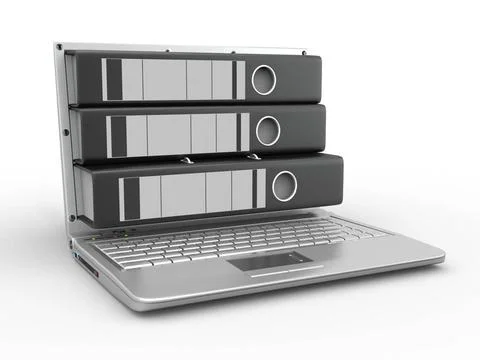 Archive. Laptop with folders instead of the screen. 3d Archive. Laptop wit... Stock Photos