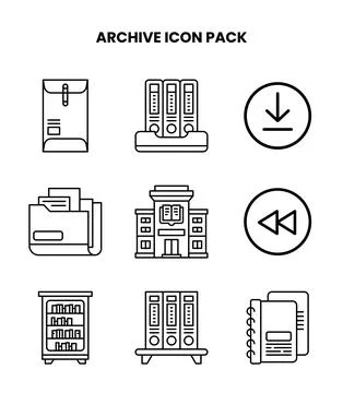 Archive Line Bundle Icons Pack Stock Illustration