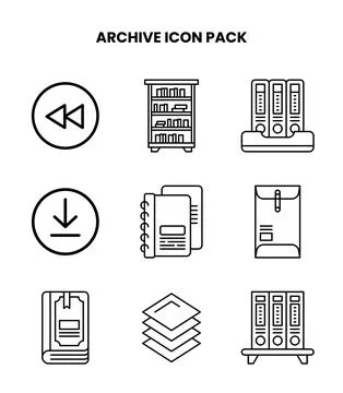 Archive Line Design Icons Pack Stock Illustration