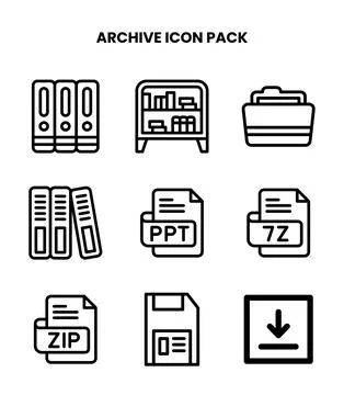 Archive Line Graphics Icons Pack Stock Illustration