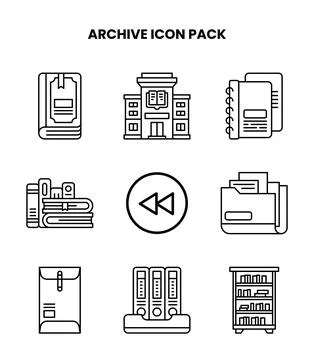 Archive Line Set Icons Pack Stock Illustration