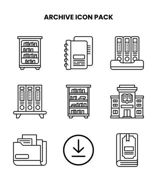 Archive Line UI Icons Pack Stock Illustration
