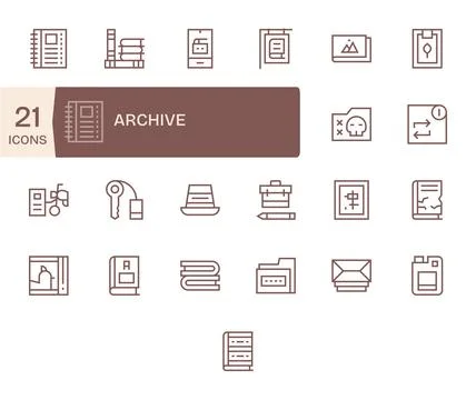 Archive Professional Vector Set with 25 Regular Line PIXEL Perfect 128x128 .. Ilustración de archivo