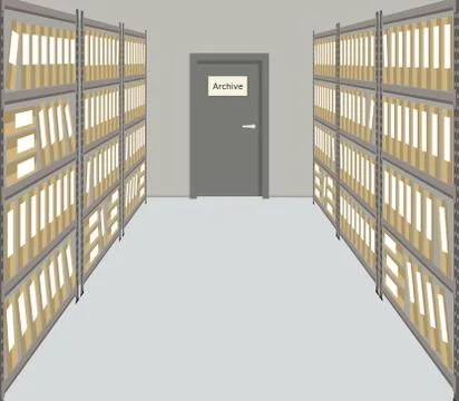 Archive. The room for storage of documents. Interior Stock Illustration