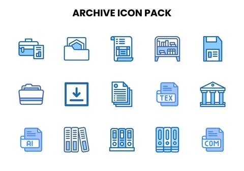 Archive Two Colour Design Icons Pack Stock Illustration