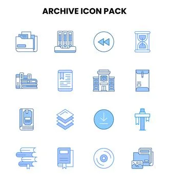 Archive Two Colour Set Icons Pack Stock Illustration