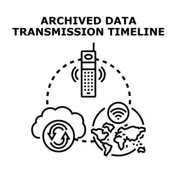 Archived data transmission timeline concept illustration Stock Illustration