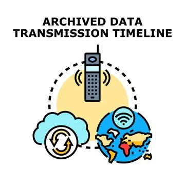 Archived data transmission timeline concept illustration Stock Illustration