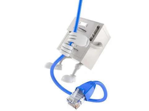 Archives character swinging on network cable Stockillustratie