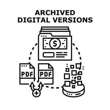 Archiving digital documents, versions, and data storage 库存插图