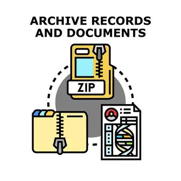 Archiving records and documents digital data compression Stock Illustration