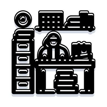 Archivist organizing documents in office workplace icon Stock Illustration