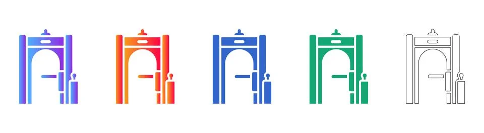 Archway Security Gate Icon Set Stock Illustration