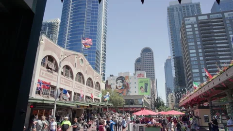 Archway View From Inside Pike Place Market Toward Seattle Skyline Stock Footage 341338160