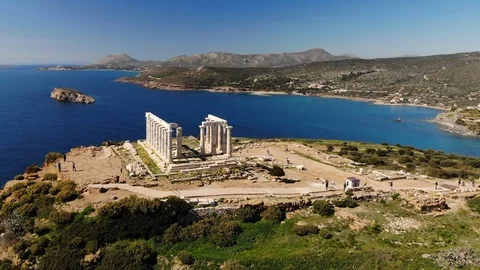 Arcing Aerial Shot of Temple of Poseidon in Greece Stock-Footage 105236402