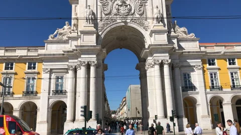 Arco da Rua Augusta Placa de Comercio Lisbon Portugal City Centre Stock Footage 139372107
