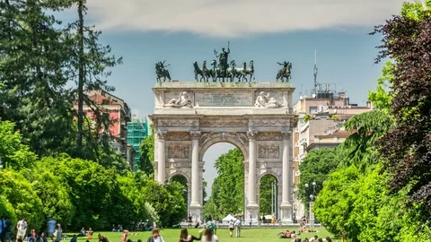 Arco della Pace (Arch of Peace), one of the most famous landmarks in Milan. Stock Footage 77503890
