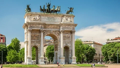 Arco della Pace or Arch of Peace, a neoclassical triumphal arch in Milan Stock Footage 88312032