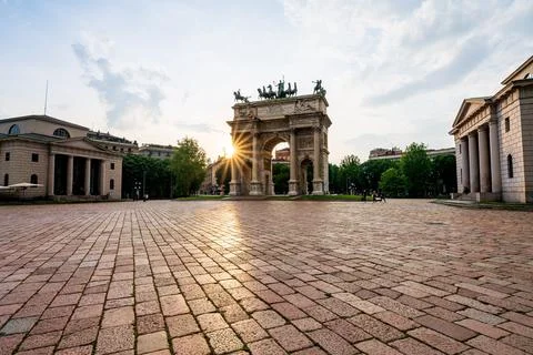 Arco della Pace or "Arch of Peace" in Milan, Italy, built as part of Foro Bon Stock Photos