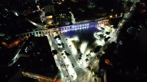 Arcos da Lapa - Rio de Janeiro - Brazil - Drone - Nigth - Downtow Stock Footage 172239779