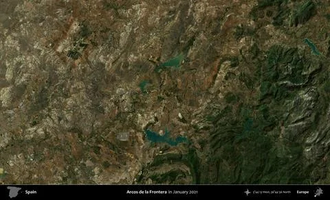 Arcos de la Frontera, Spain. Sentinel - World Cover Mosaic. January 2021 Illustrazione stock