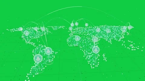 Arcs tracing, teal particle map forming, nodes pulsing to map network on Stock Footage 337142582
