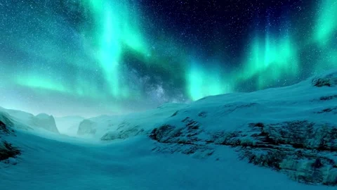 Arctic Aurora: Dancing Lights in a Snowy Wonderland Stock Footage 270193777