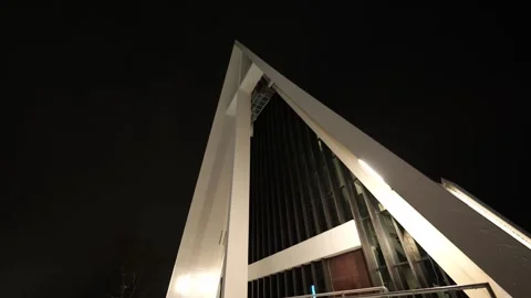 The Arctic Cathedral, shot from just below entrance, Tromso, Norway Stock Footage 301551902