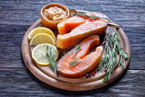 Arctic char and cod roe on a wooden background Stock Photos