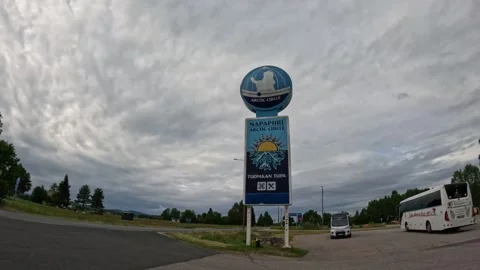 Arctic Circle landmark sign and polar circle border marker in Juoksenki Lapland Stock-Footage 340960126