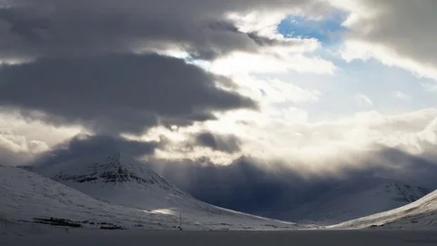 Arctic Clouds Rolling over Frozen Landscape in Iceland Stock Footage 85297715