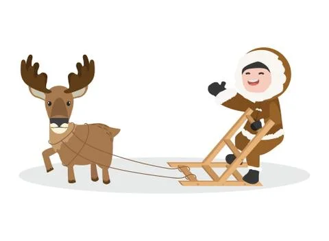 Arctic eskimo using sledge with Moose Illustrazione stock