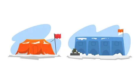 Arctic Explorer Set, Science Research Station, Polar Expedition Concept Cartoon Stock Illustration