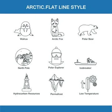 Arctic flat line style Stock Illustration