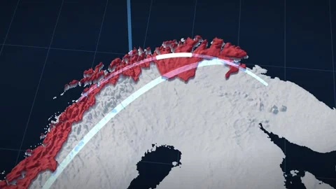 Arctic Frontier 3D elevation relief map with norway highlighted in red Stock Footage 344010438