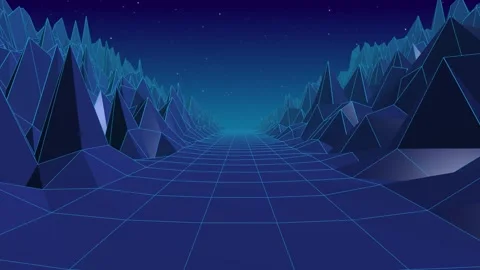 Arctic night landscape made of blue crystal shapes in retro futuristic style Stock Footage 251949638