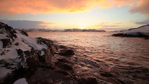 Arctic Ocean at sunset during a storm Stock-Footage 82229427
