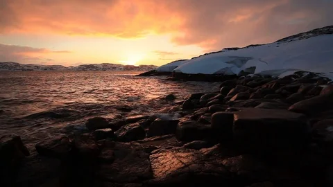Arctic Ocean at sunset during a storm 스톡 동영상 82229976
